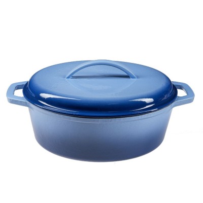 Casserole en fonte émaillée, bleue, ovale, 33x27cm - Cocotte en fonte