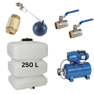 Kit „Eau potable 250L“ avec réservoir d’eau Mavil (blanc, rectangulaire) et pompe hydrophore Speroni - Réservoirs d'eau potable