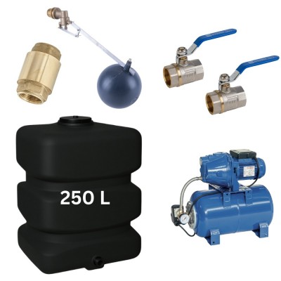 Kit „Eau potable 250L“ avec réservoir d’eau Mavil (noir, rectangulaire) et pompe hydrophore Speroni - Réservoirs d'eau potable