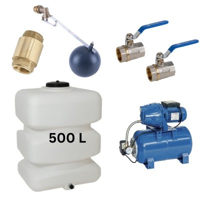 Kit „Eau potable 500L“ avec réservoir d’eau Mavil (blanc, rectangulaire) et pompe hydrophore Speroni - Réservoirs d'eau potable