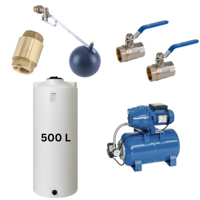 Kit „Eau potable 500L“ avec réservoir d’eau Mavil (blanc, cylindrique) et pompe hydrophore Speroni - Réservoirs d'eau potable