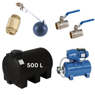 Kit „Eau potable 500L“ #2 avec réservoir d’eau Mavil (noir, horizontal) et pompe hydrophore Speroni - Réservoirs d'eau potable