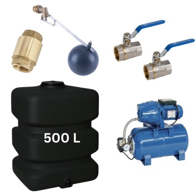 Kit „Eau potable 500L“ avec réservoir d’eau Mavil (noir, rectangulaire) et pompe hydrophore Speroni - Réservoirs d'eau potable