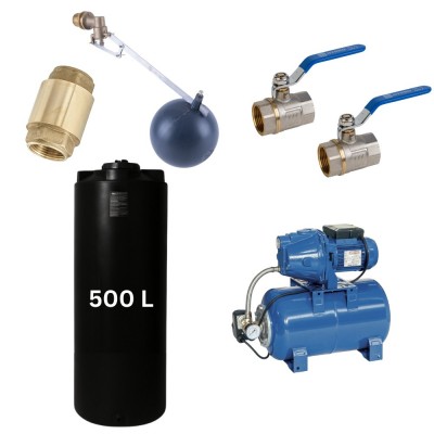 Kit „Eau potable 500L“ avec réservoir d’eau Mavil (noir, cylindrique) et pompe hydrophore Speroni - Réservoirs d'eau potable