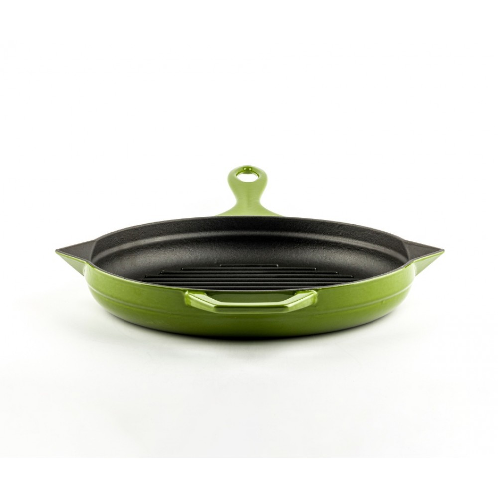 Poêle grill en fonte émaillée Hosse, Bamboo, Ф24cm | Poêle grill en fonte | Poêle en fonte |