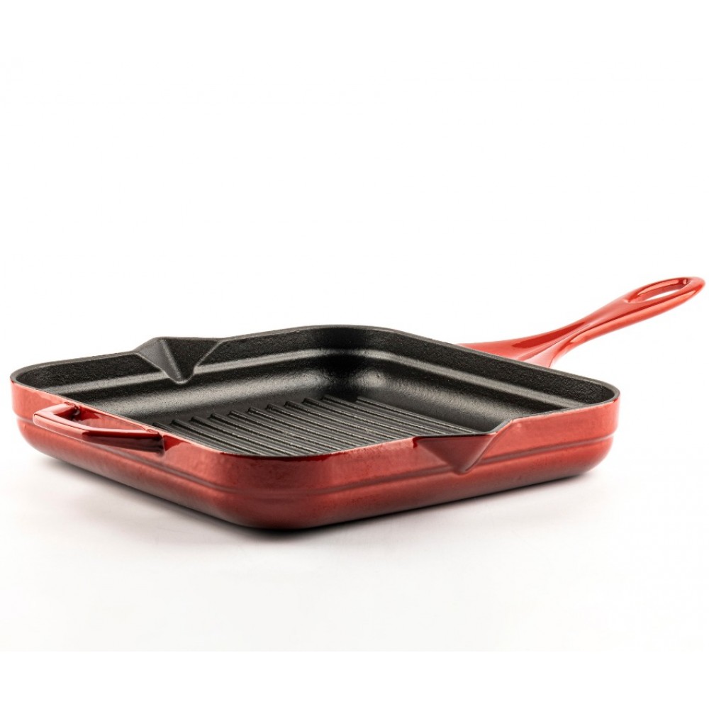 Poêle grill en fonte émaillée Hosse, Rubin, 28x28cm | Poêle grill en fonte | Poêle en fonte |