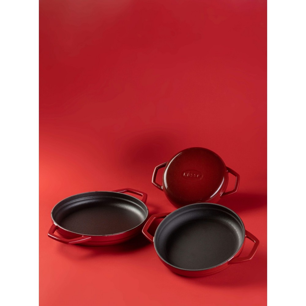 Poêle en fonte avec deux poignées émaillée Hosse, Rubin, Ф16cm | Poêle plate en fonte | Poêle en fonte |