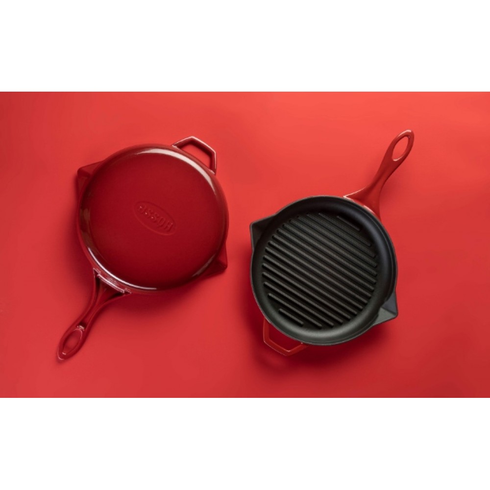 Poêle grill en fonte émaillée Hosse, Rubin, Ф28cm | Poêle grill en fonte | Poêle en fonte |