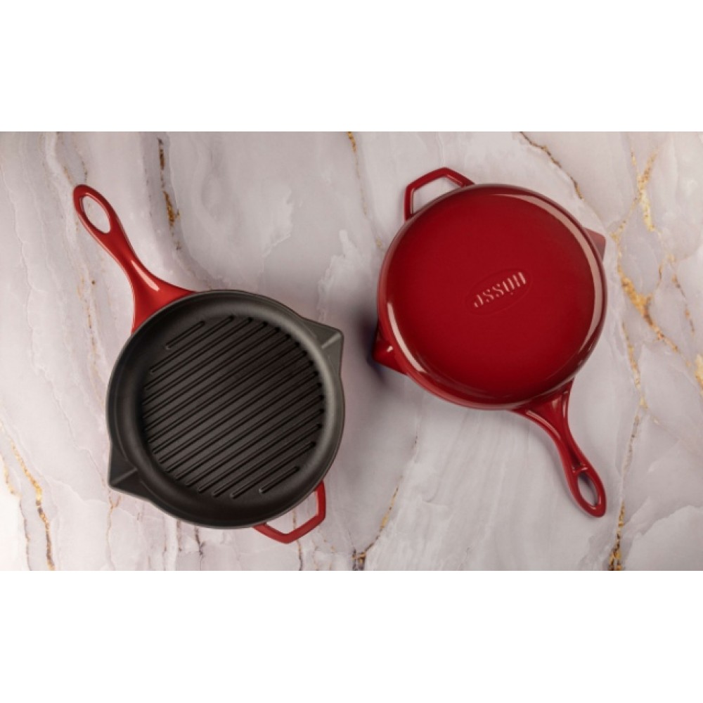 Poêle grill en fonte émaillée Hosse, Rubin, Ф28cm | Poêle grill en fonte | Poêle en fonte |