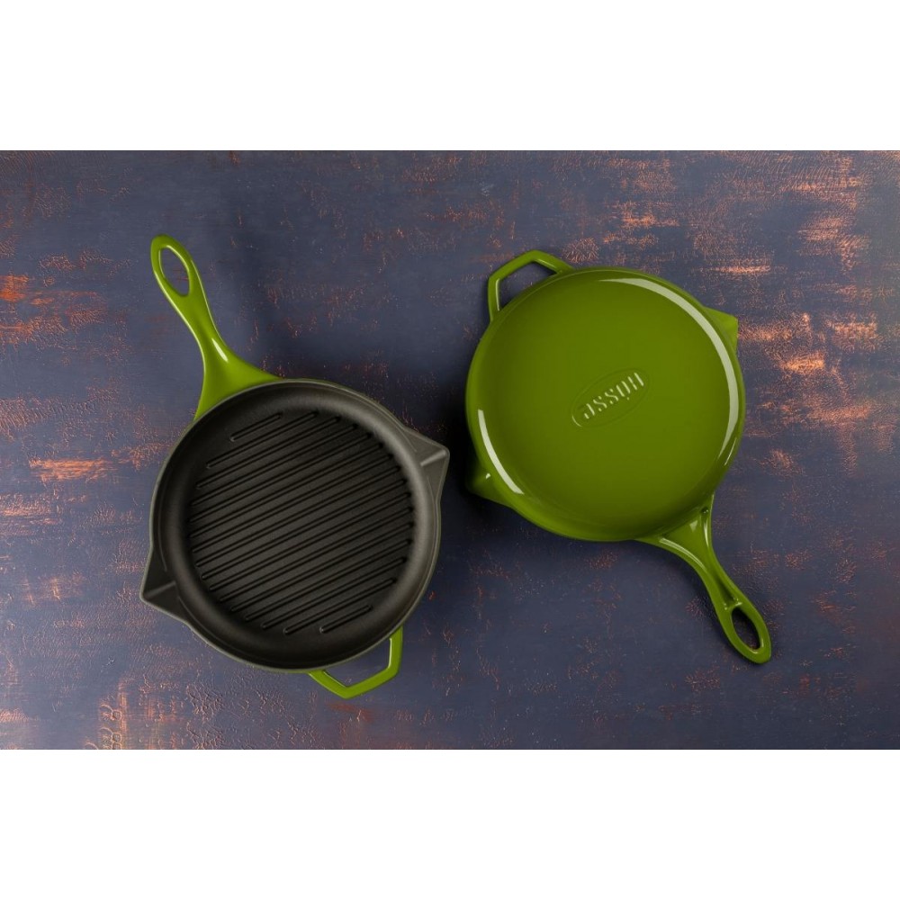 Poêle grill en fonte émaillée Hosse, Bamboo, Ф24cm | Poêle grill en fonte | Poêle en fonte |