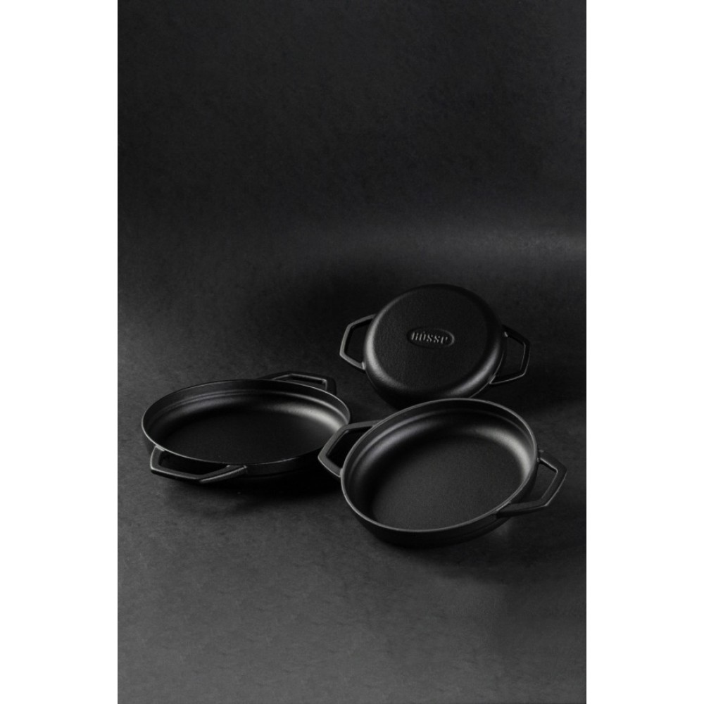 Poêle en fonte avec deux poignées émaillée Hosse, Black Onyx, Ф16cm | Poêle plate en fonte | Poêle en fonte |