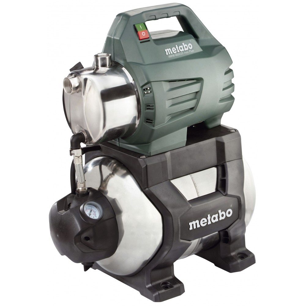 Pompe hydrophore monophasée METABO HWW 4500/25 INOX PLUS – puissance 1300 W, débit 4500 l/h, hauteur manométrique 48 m, capacité du réservoir 24 L | Surpresseurs eau | Pompe a eau |