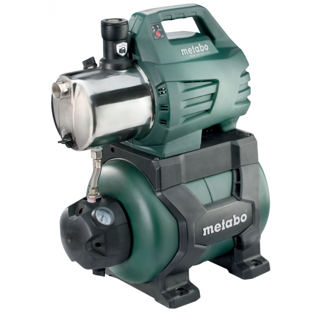 Pompe hydrophore monophasée METABO HWW 6000/25 INOX – puissance 1300 W, débit 6000 l/h, hauteur manométrique 55 m, capacité du réservoir 24 L