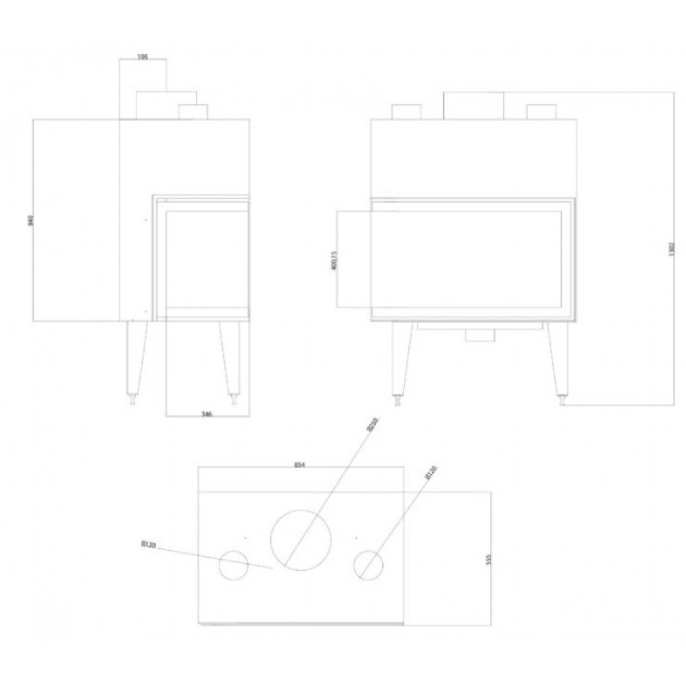 Cheminée à bois Balkan Energy ATS STABLE AIR CORNER 800, avec des conduits d'air, gauche, 15.15kW | Cheminée moderne | Insert cheminées |