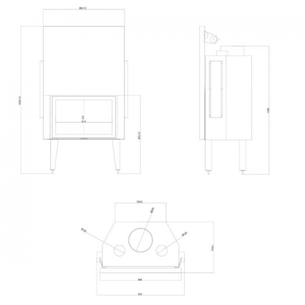 Cheminée à bois Balkan Energy ATS STRAIGHT AIR 800, avec des conduits d'air, 15.95kW | Cheminée moderne | Insert cheminées |