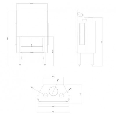 Cheminée à bois Balkan Energy ATS STRAIGHT AIR 800, avec des conduits d'air, 15.95kW - Insert cheminées