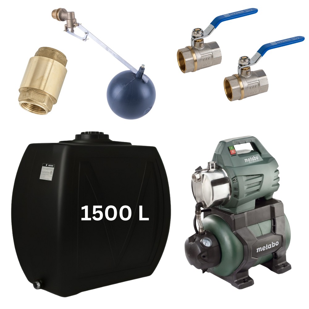Kit „Eau potable 1500L“ avec réservoir d’eau Narrow Mavil (noir) anet pompe hydrophore Metabo | Réservoirs d'eau potable |  |
