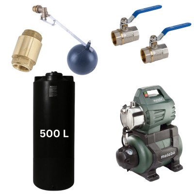 Kit „Eau potable 500L“ avec réservoir d’eau Mavil (noir, cylindrique) et pompe hydrophore Metabo - Réservoirs d'eau potable