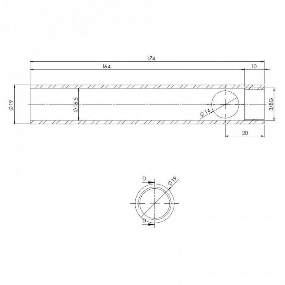 Bougie / Résistance d’allumage pour poêle à granulés, tube, diamètre 19 mm, longueur 174 mm, filetage 3/8" | Bougie pour poêles à granulés | Pièces détachées pour poêles à granulés |
