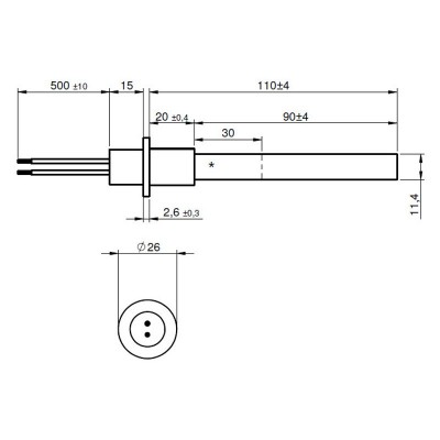 Bougie / Résistance avec cristal de quartz noir pour poêle à granulés Ravelli, Anselmo Cola, Moretti Design, Opera, Karmek One et autres, longueur totale 125 mm, 330 W - Pièces détachées pour poêles à granulés