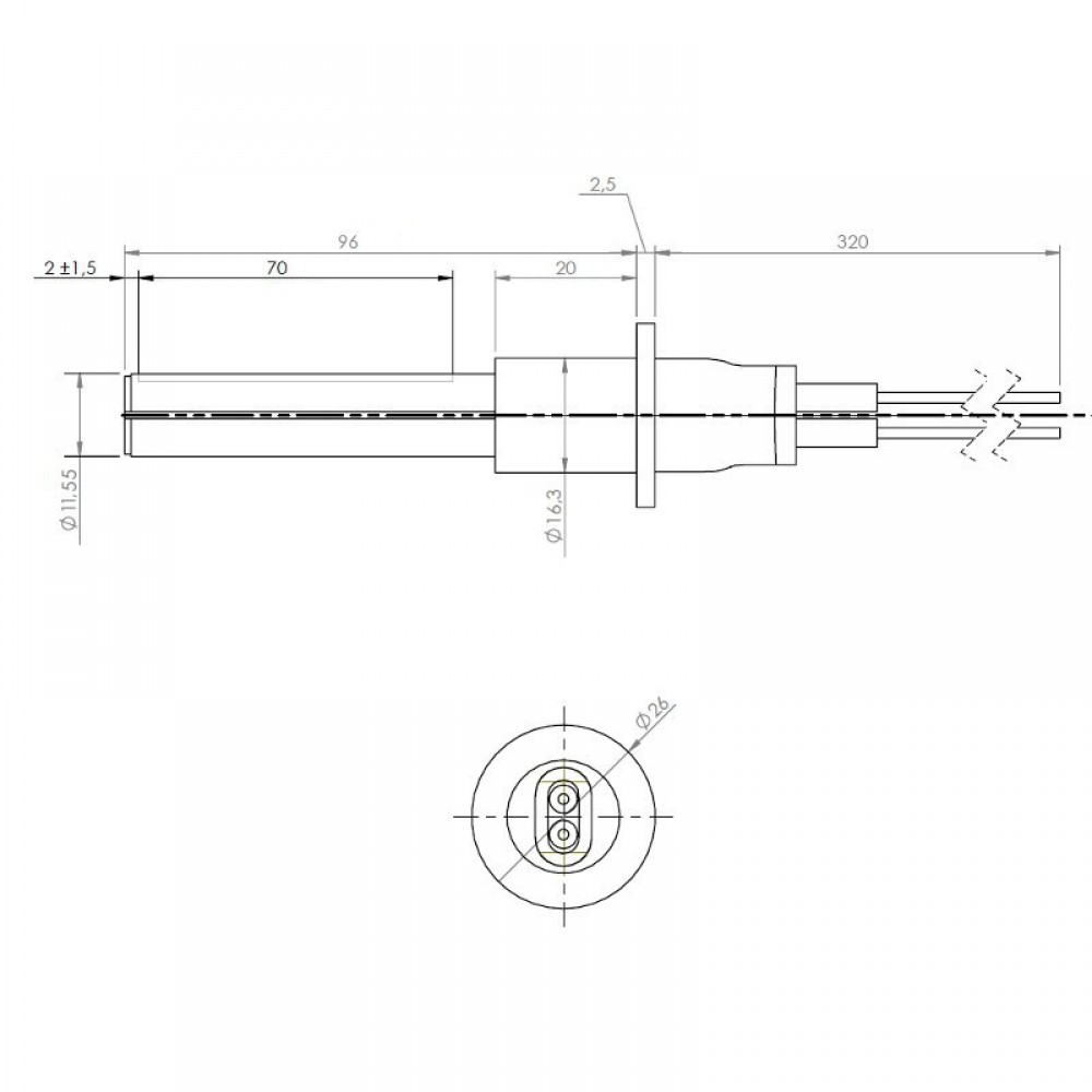 Bougie / Résistance en céramique pour poêle à granulés MCZ, RED et autres, longueur totale 107 mm, 315 W | Bougie pour poêles à granulés | Pièces détachées pour poêles à granulés |