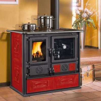 Cuisinière à bois italienne La Nordica Rosa, rouge, 8.8kW - Poêles à bois et cheminées italiennes