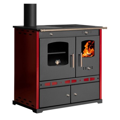 Poêles à bois cuisinière Prometey Perfect Eco Lux, sortie de fumée à gauche, bordeaux, 7,5 kW - Poêles à bois avec four