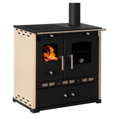 Poêle à bois cuisinière Prometey Perfect Eco Lux avec sortie de fumée à droite, couleur ivoire, 7,5 kW - Poêles à bois