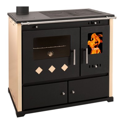 Poêles à bois cuisinière Prometey Perfect Praktik Lux, ivoire, sortie de fumée à gauche, 9,5 kW - Poêles à bois avec four