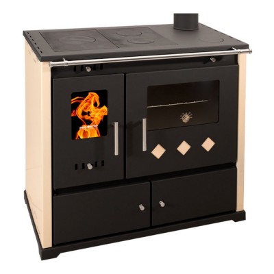 Poêles à bois cuisinière Prometey Perfect Praktik Lux, ivoire, sortie de fumée à droite, 9,5 kW - Poêles à bois avec four