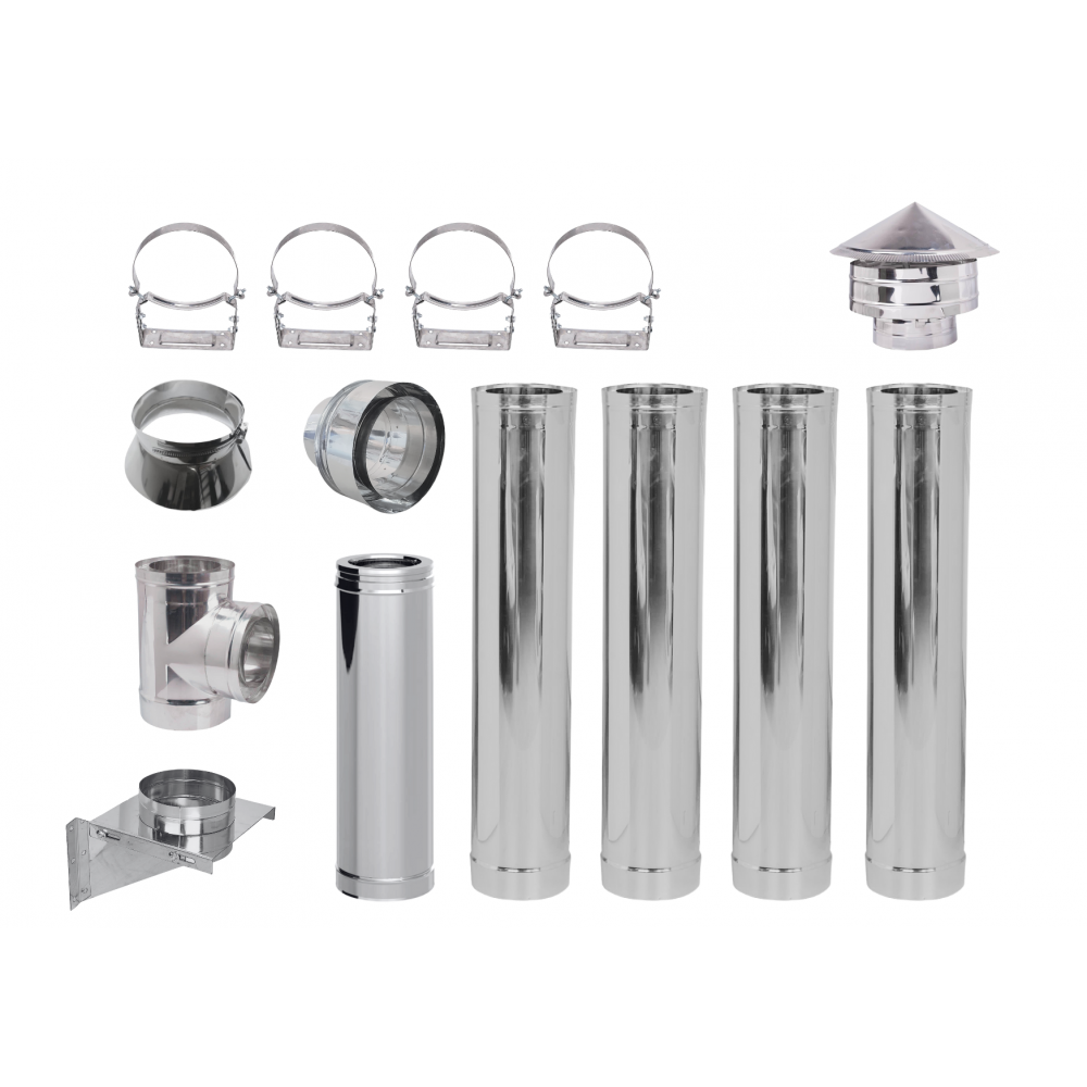 Kit conduit de cheminée pour poêle à granulés, Inox, Isolé, Ф80 (diamètre intérieur), 5.7m