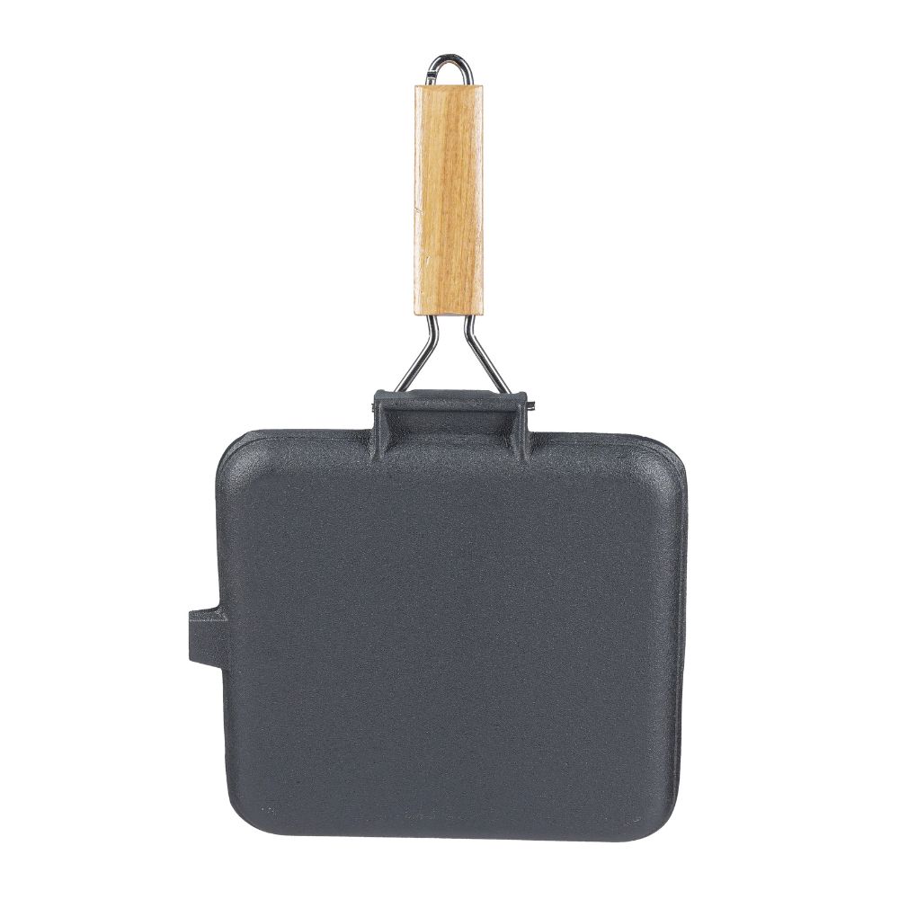 Poêle grill en fonte avec manche en bois pliable, 28x28 cm |  |  |
