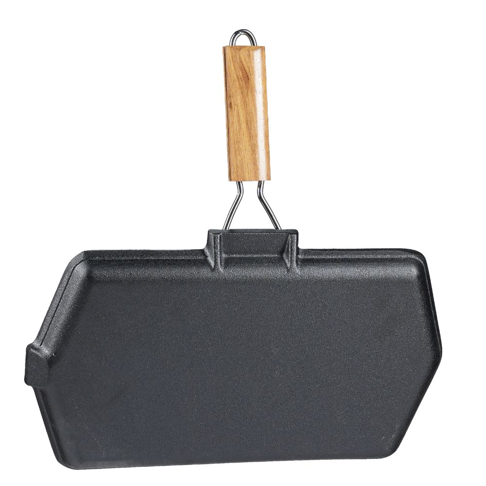 Poêle grill en fonte avec manche en bois pliable, 35x21 cm |  |  |