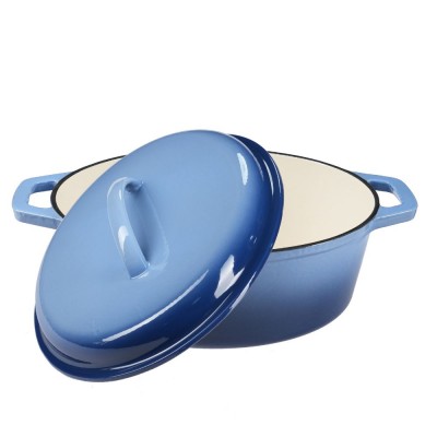 Casserole en fonte émaillée, bleue, ovale, 33x27cm - Cocotte en fonte