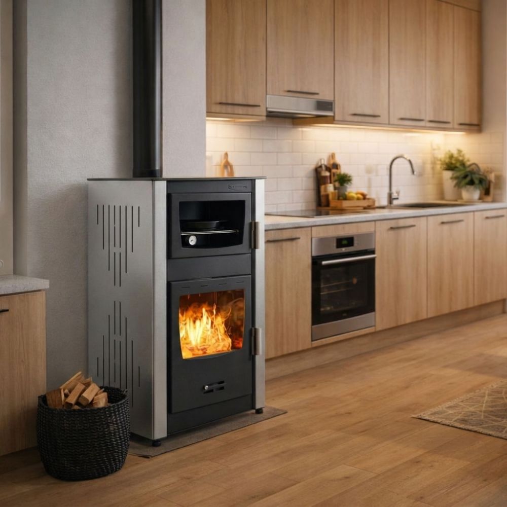 Poêle à bois bouilleur, avec four Velmora Fire ATS HYDRO ΜΑSΙΝΑ 90-25 gris, 25kW | Poêles à bois avec four | Poêles à bois |