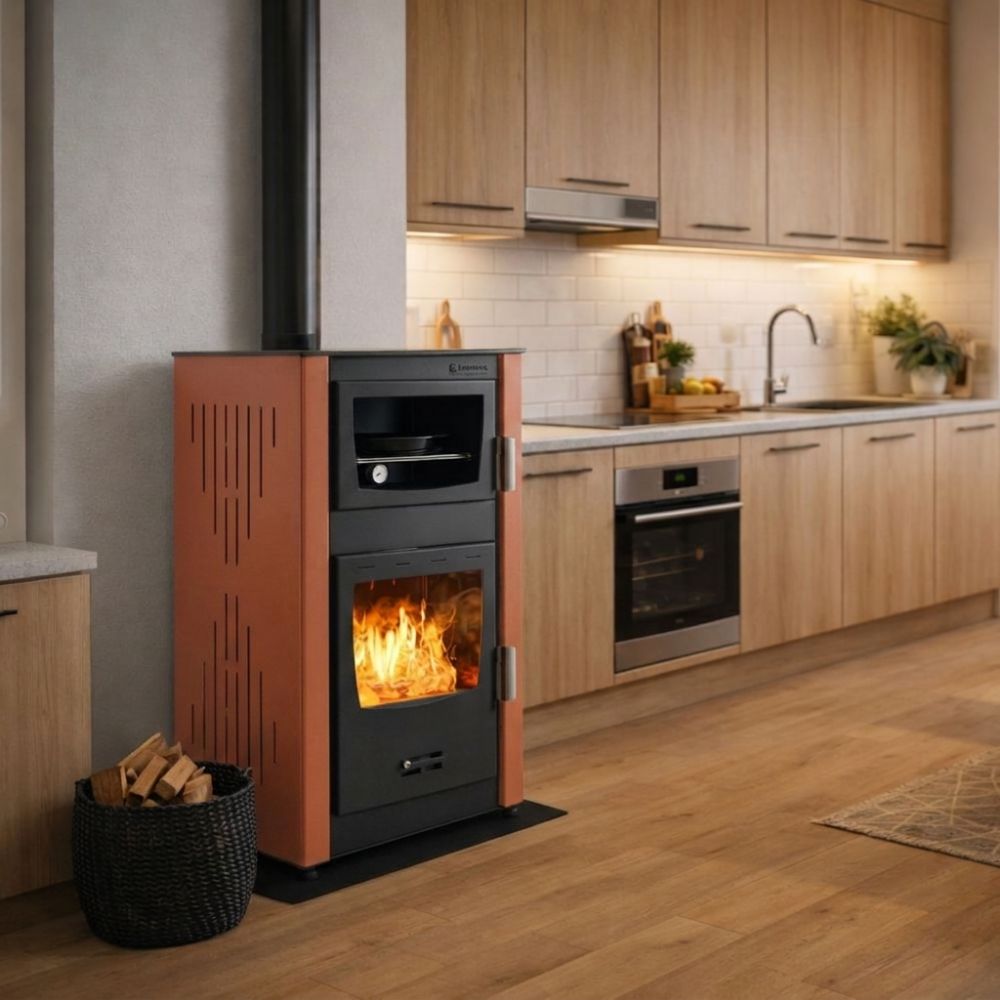 Poêle à bois bouilleur, avec four Velmora Fire ATS HYDRO ΜΑSΙΝΑ 90-25 terre cuite, 25kW | Poêles à bois avec four | Poêles à bois |