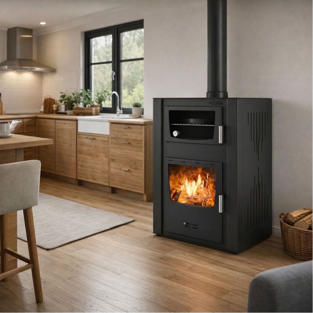 Poêle à bois bouilleur, avec four Velmora Fire ATS HYDRO ΜΑSΙΝΑ 90-30 noir, 35kW | Poêles à bois avec four | Poêles à bois |