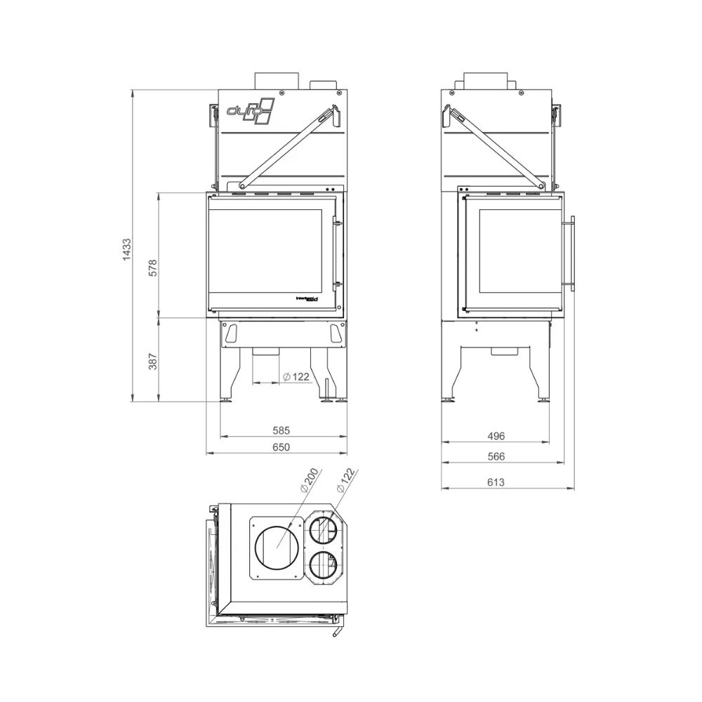 Cheminée à bois UNIFLAM 660 DURO avec conduits d’air et arrivée d’air, côté droit, 10 kW | Insert Cheminées à bois | Insert cheminées |