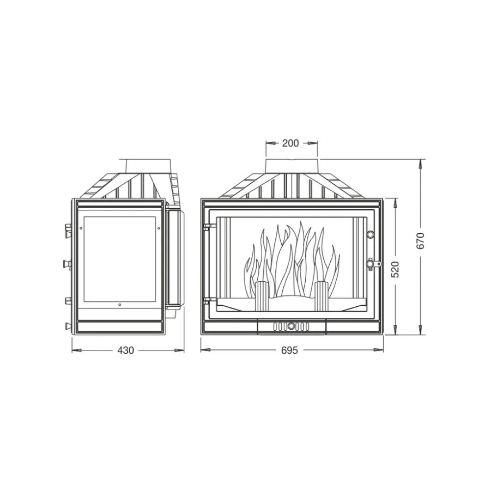 Cheminée à bois UNIFLAM 700 STANDARD avec registre, côté gauche, 14 kW | Insert Cheminées à bois | Insert cheminées |