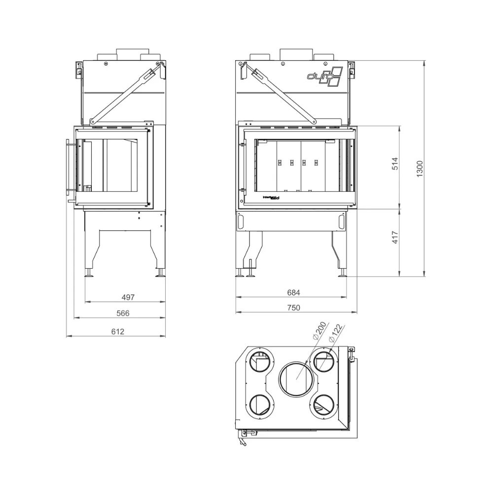 Cheminée à bois UNIFLAM 760 DURO avec conduits d’air et arrivée d’air, côté gauche, 10,8 kW | Insert Cheminées à bois | Insert cheminées |