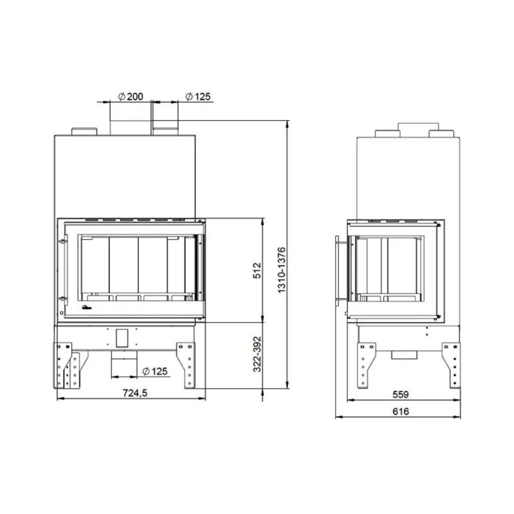 Cheminée à bois UNIFLAM 760 EVO PBS avec conduits d’air et arrivée d’air, vitre courbe, côté droit, 10 kW | Insert Cheminées à bois | Insert cheminées |