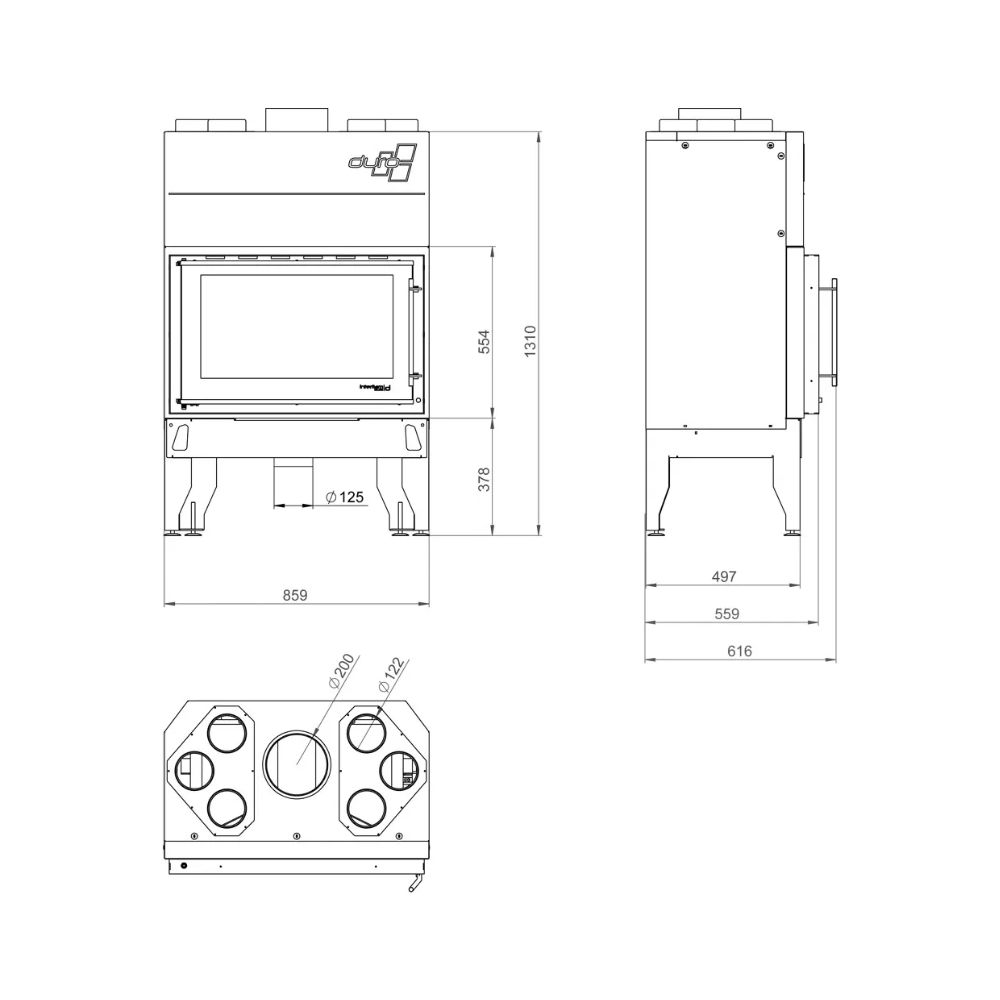 Cheminée à bois UNIFLAM 860 DURO avec conduits d’air et arrivée d’air, 13 kW | Insert Cheminées à bois | Insert cheminées |