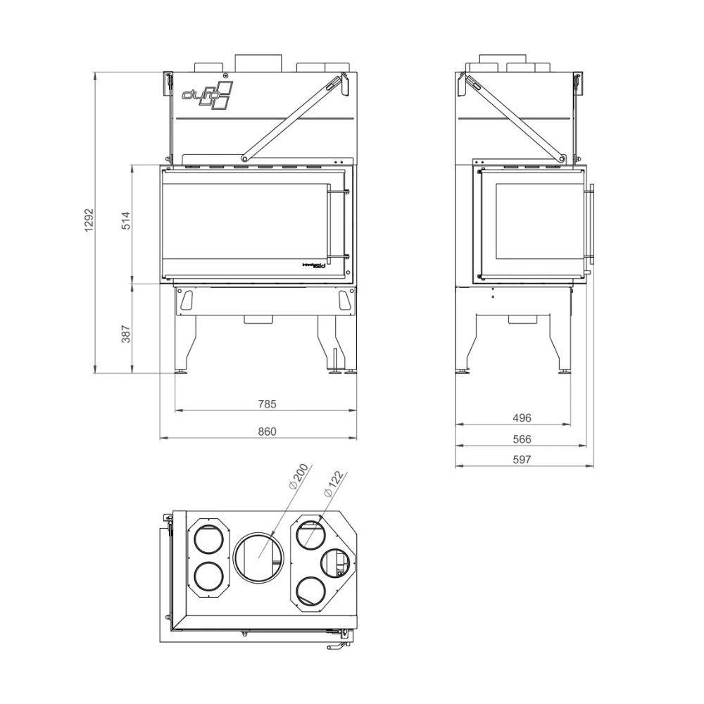 Cheminée à bois UNIFLAM 860 DURO avec conduits d’air et arrivée d’air, côté gauche, 14,1 kW | Insert Cheminées à bois | Insert cheminées |