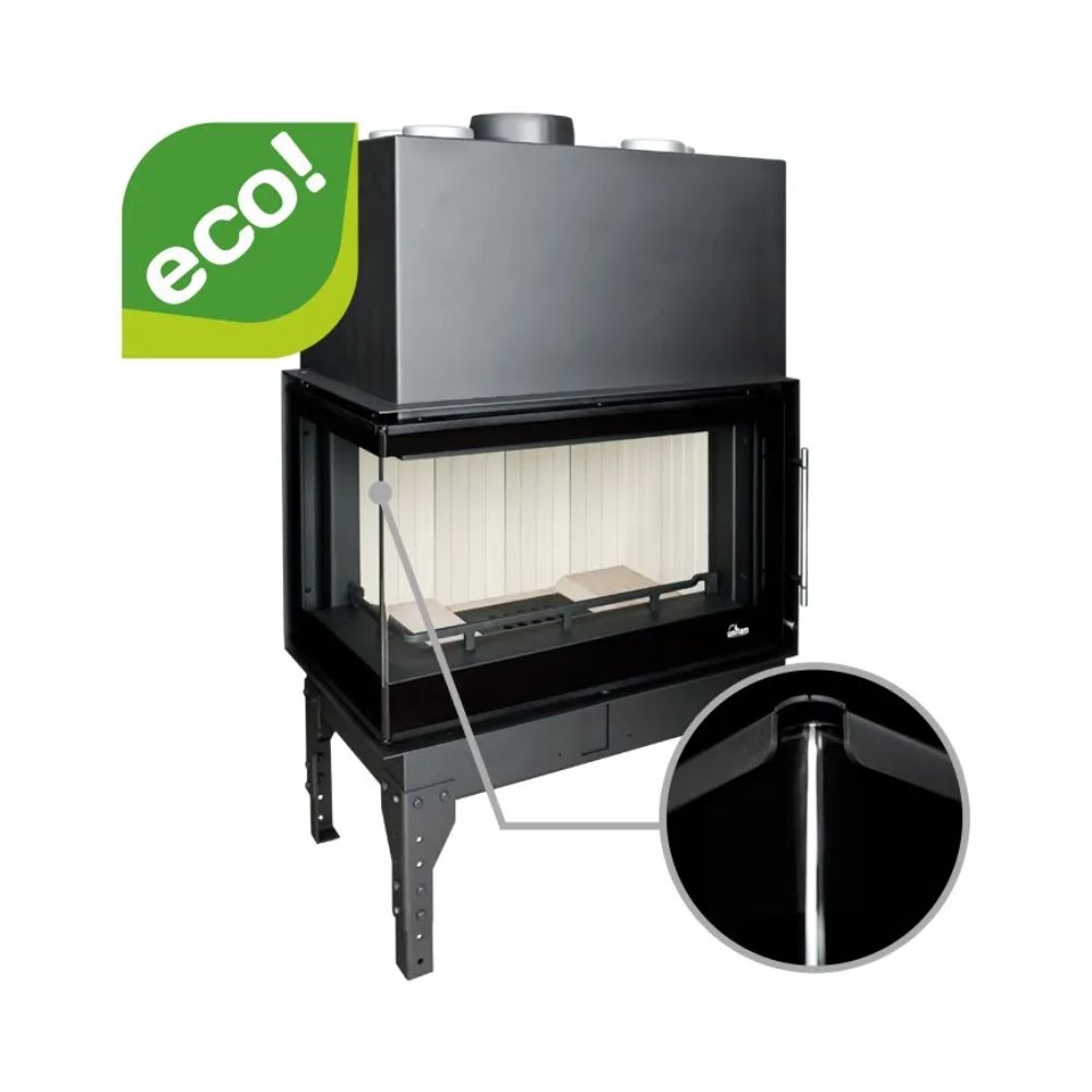 Cheminée à bois UNIFLAM 860 EVO PBS avec conduits d’air et arrivée d’air, vitre courbe, côté gauche, 15 kW | Insert Cheminées à bois | Insert cheminées |