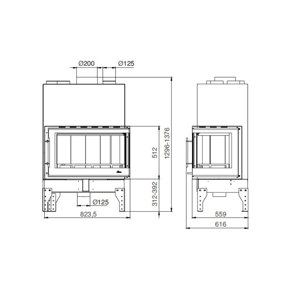 Cheminée à bois UNIFLAM 860 EVO PBS avec conduits d’air et arrivée d’air, côté droit, 15 kW | Insert Cheminées à bois | Insert cheminées |