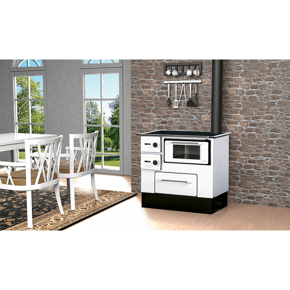Cuisinière à bois Alfa Plam Regular 46 Blanc Gauche, 5kW | Cuisinières à bois | Bois |