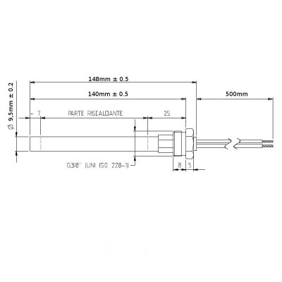 Bougie / Résistance pour poêle à granulés MCZ, RED et autres, longueur totale 148 mm, 350W - Bougie pour poêles à granulés