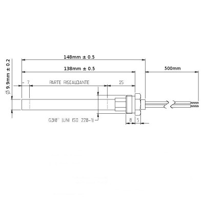 Bougie / Résistance pour poêle à granulés Prity, AMG, Cadel, Dielle, Kalon, Good Fire, Ambiente e Calore et autres, longueur totale 148 mm, 300W - Prity