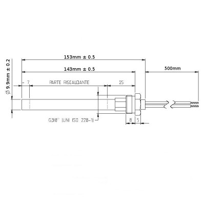 Bougie / Résistance pour les poêles à granulés Deville, Klover, MBZ et autres, longueur totale 153 mm, 250W - Bougie pour poêles à granulés