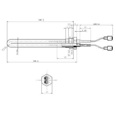 Bougie / Résistance pour les poêles à granulés Palladio et autres, longueur totale 145 mm, 250W - Bougie pour poêles à granulés